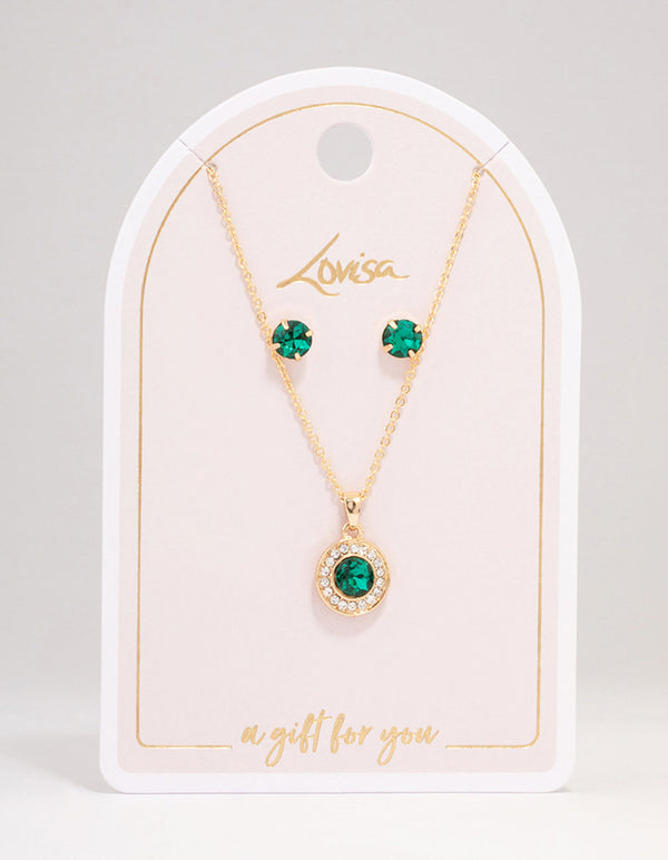 Gold Round Diamante Halo Jewellery Set