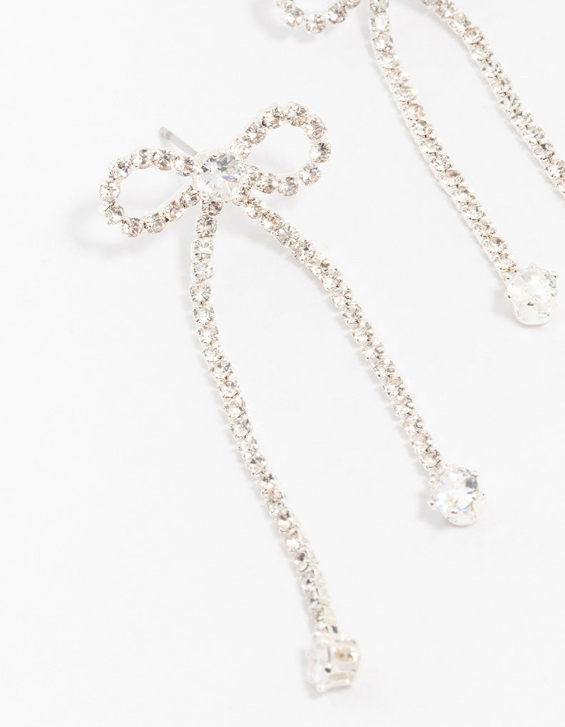 Silver Diamante Cupchain Bow Drop Earrings