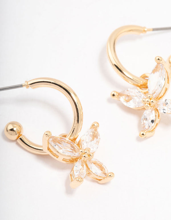 Gold Cubic Zirconia Butterfly Huggie Hoop Earrings
