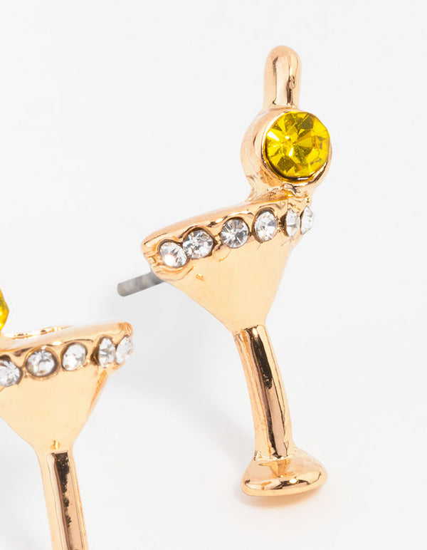 Gold Martini Glass Stud Earrings