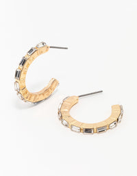 Gold Diamante Encased Baguette Hoop Earrings - link has visual effect only