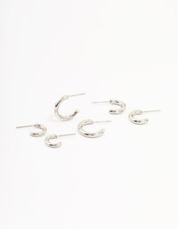 Silver Graduating Sized Huggie Earrings 3-Pack - link has visual effect only