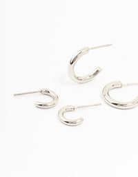 Silver Graduating Sized Huggie Earrings 3-Pack - link has visual effect only