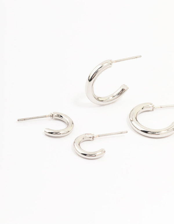 Silver Graduating Sized Huggie Earrings 3-Pack