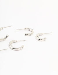 Silver Graduating Sized Huggie Earrings 3-Pack - link has visual effect only