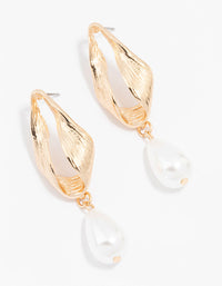 Gold Oval Pearl Drop Earrings - link has visual effect only