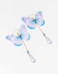 Blue Fabric Tie Dye Butterfly Drop Earrings - link has visual effect only