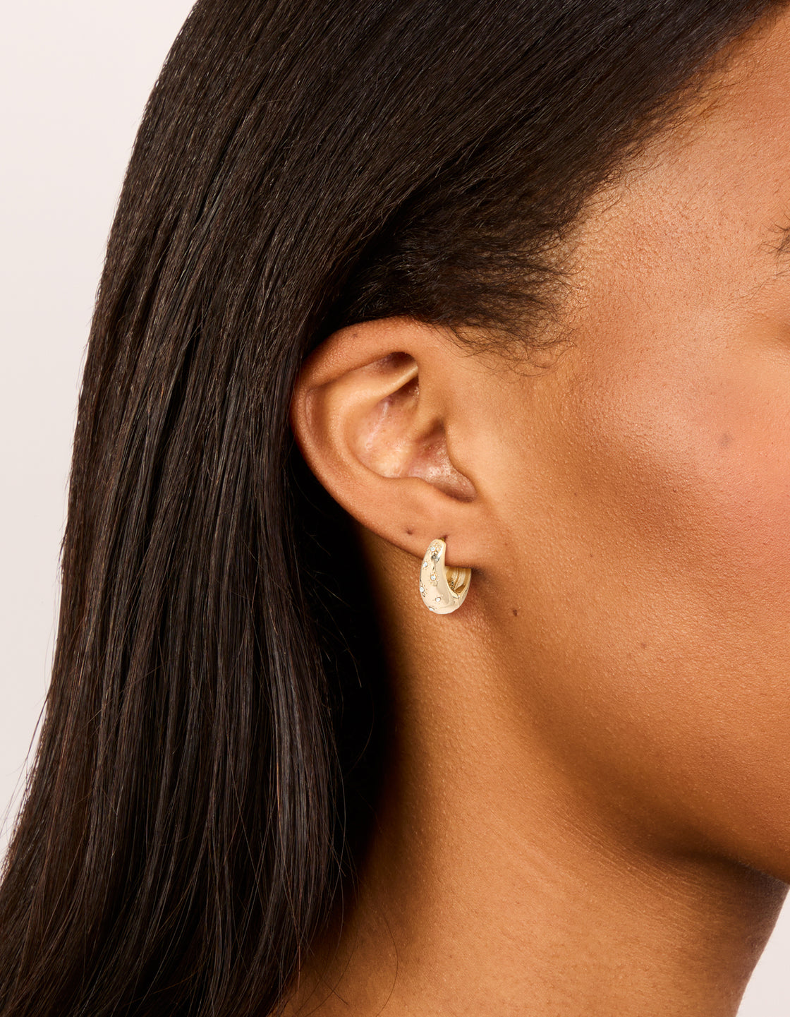 Gold Diamante Tear Drop Clicker Huggie Earrings
