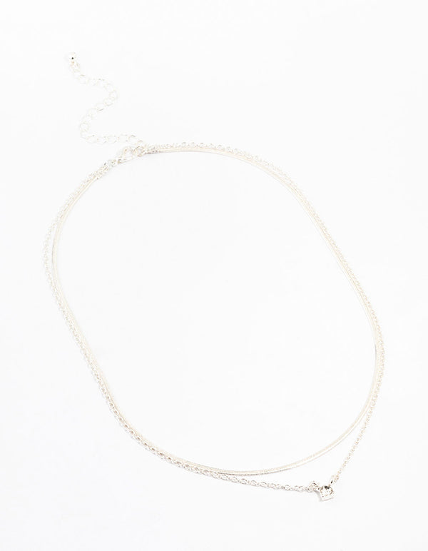 Silver Double Diamante Slinky Chain Layered Necklace