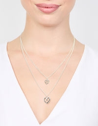 Silver Double Chain Heart Diamante Necklace - link has visual effect only