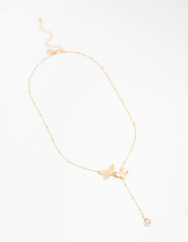 Gold Double Butterfly Y-Necklace