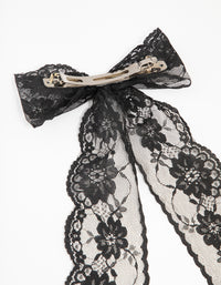 Black Lace Fabric Medium Bow Clip - link has visual effect only