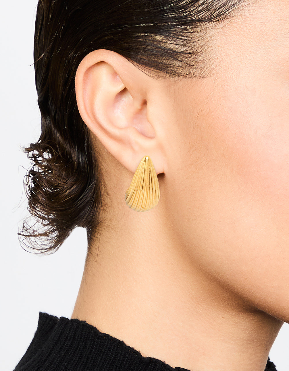 Waterproof Gold Plated Stainless Steel Small Ribbed Bubble Drop Earrings