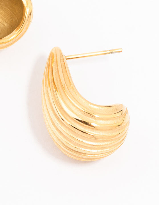 Waterproof Gold Plated Stainless Steel Small Ribbed Bubble Drop Earrings