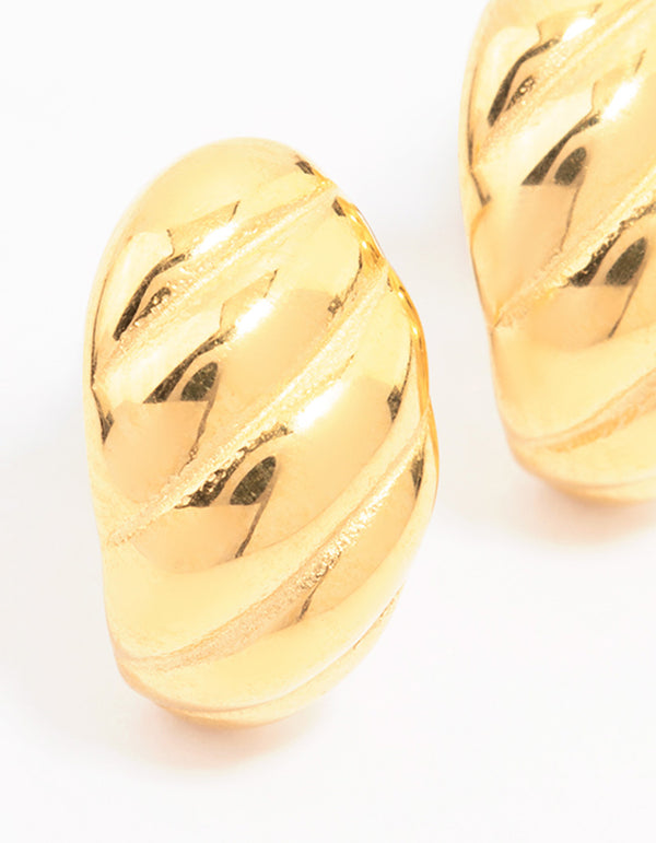 Waterproof Gold Plated Stainless Steel Croissant Stud Earrings