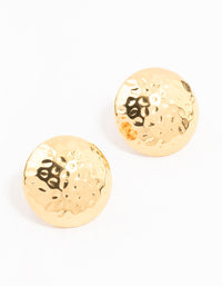 Waterproof Gold Plated Stainless Steel Textured Round Stud Earrings - link has visual effect only