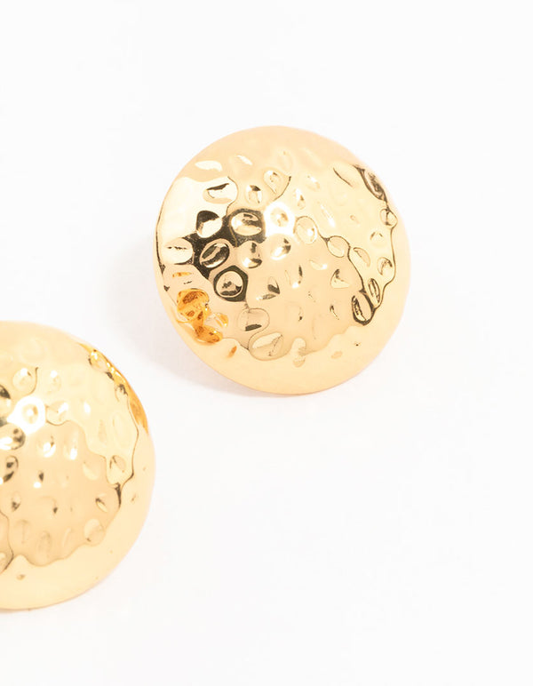 Waterproof Gold Plated Stainless Steel Textured Round Stud Earrings