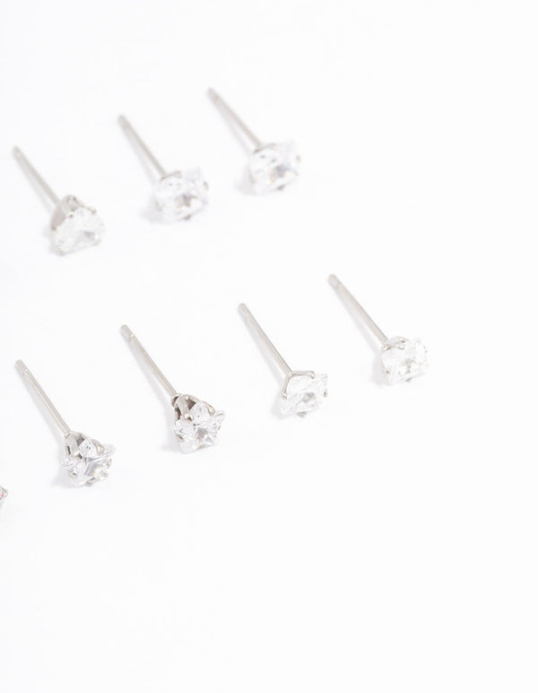 Waterproof Stainless Steel Cubic Zirconia Stud Earrings 6-Pack