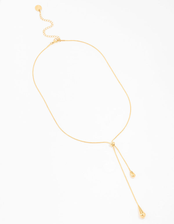 Waterproof Gold Plated Stainless Steel Pull Through Lariat Necklace