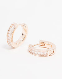 Rose Gold Plated Cubic Zirconia Thin Pave Hoop Earrings - link has visual effect only