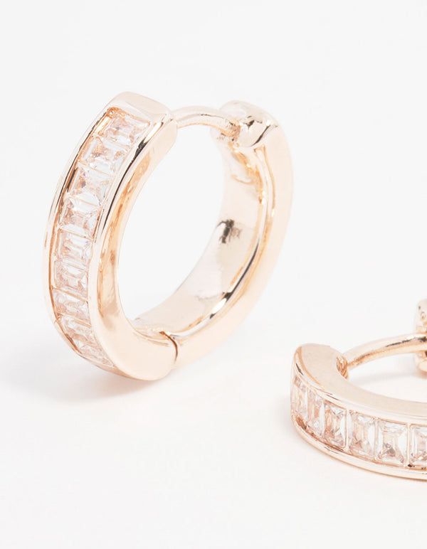 Rose Gold Plated Cubic Zirconia Thin Pave Hoop Earrings