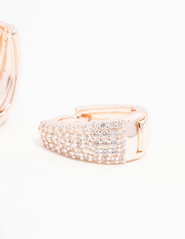 Rose Gold Plated Cubic Zirconia Classic Pave Hoop Earrings