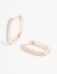 Rose Gold Plated Cubic Zirconia Pave Oval Hoop Earrings - link has visual effect only