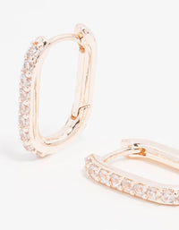 Rose Gold Plated Cubic Zirconia Pave Oval Hoop Earrings - link has visual effect only