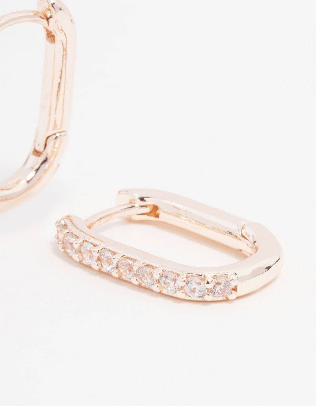 Rose Gold Plated Cubic Zirconia Pave Oval Hoop Earrings