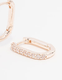 Rose Gold Plated Cubic Zirconia Pave Oval Hoop Earrings - link has visual effect only