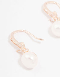 Rose Gold Plated Cubic Zirconia Pave Flower & Pearl Hook Earrings - link has visual effect only