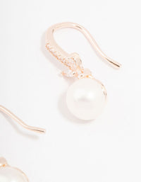 Rose Gold Plated Cubic Zirconia Pave Flower & Pearl Hook Earrings - link has visual effect only