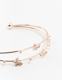 Rose Gold Plated Cubic Zirconia Double Row Butterfly Wrist Cuff - link has visual effect only