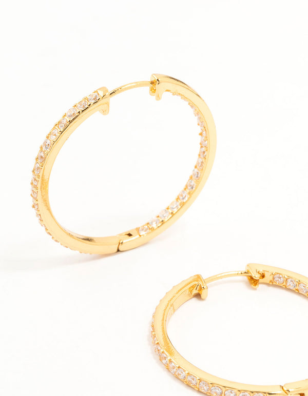 Gold Plated Large Inner Pave Hoop Earrings