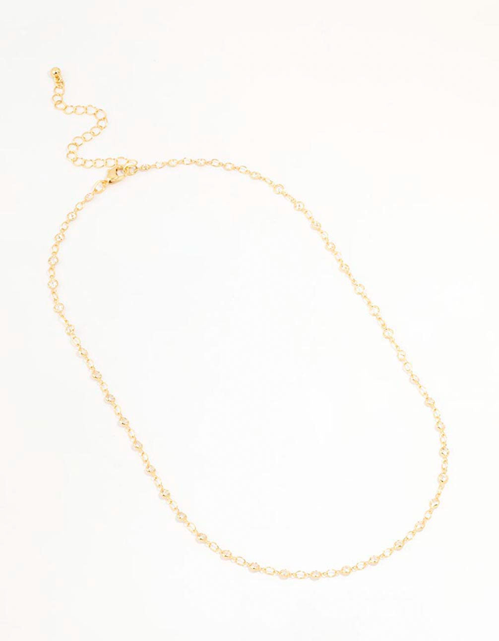 Gold Plated Station Flat Crystal Necklace