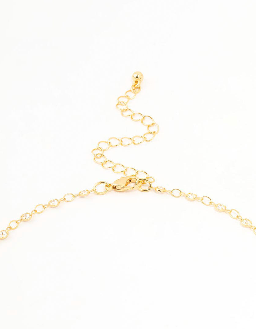 Gold Plated Station Flat Crystal Necklace