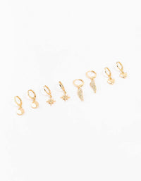 Gold Diamante Mixed Huggie Earrings 4-Pack - link has visual effect only