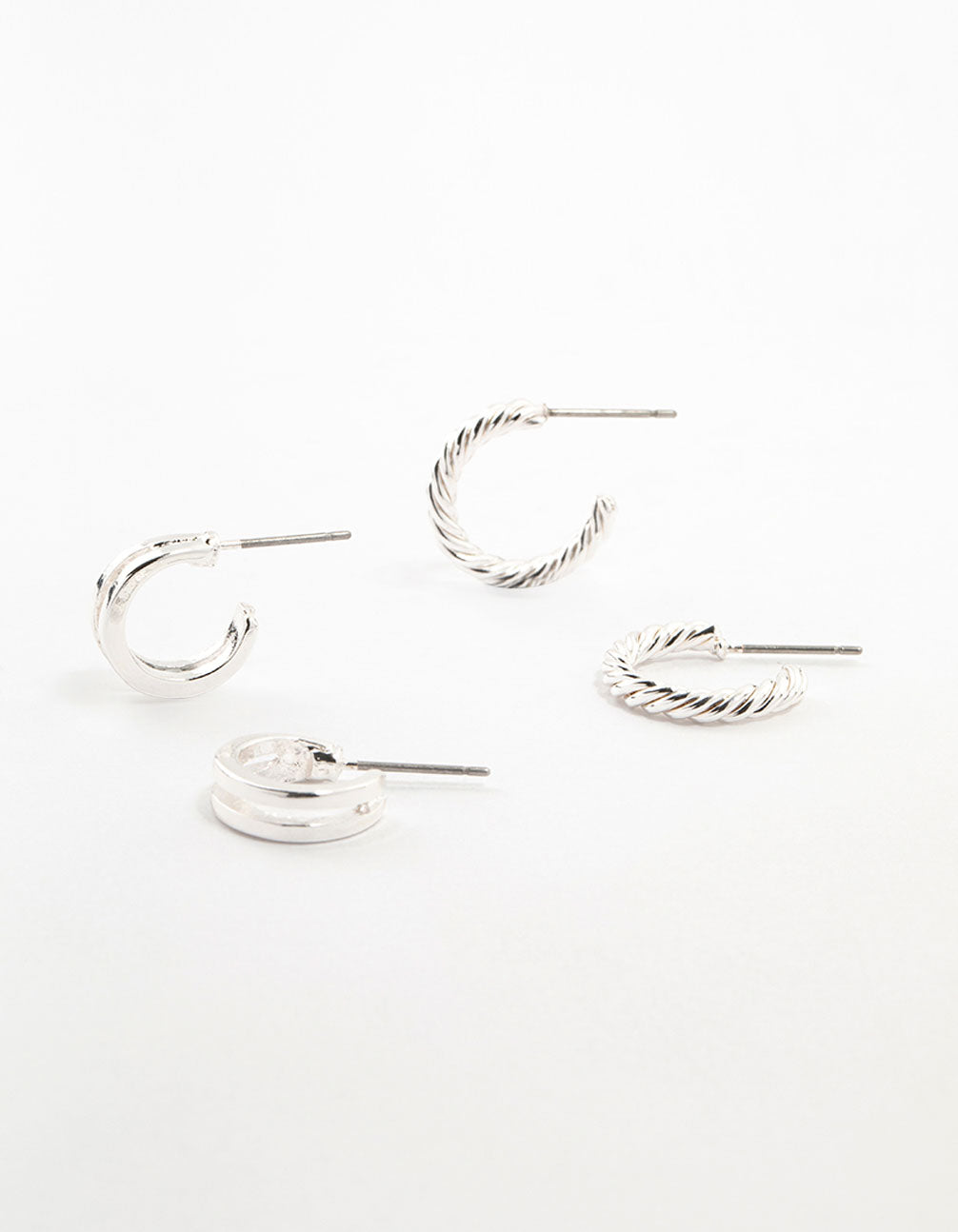 Double Silver Hoop & Spiral Earrings 2-Pack