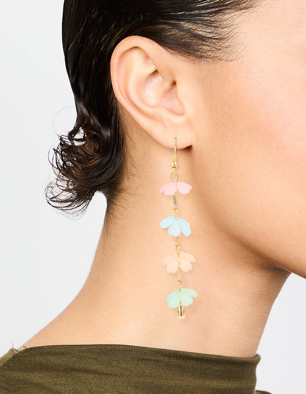 Gold Multicoloured Flower Strand Drop Earrings