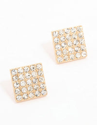 Gold Square Pave Diamante Stud Earrings - link has visual effect only