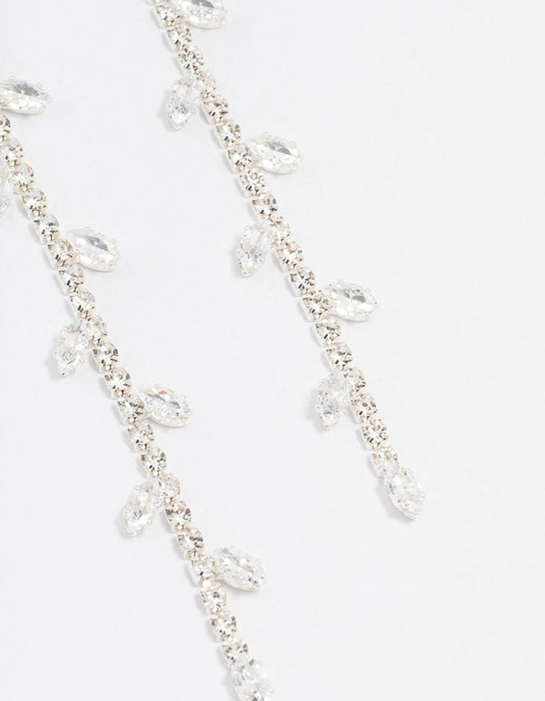 Silver Diamante Leaf Cup Chain Drop Earrings