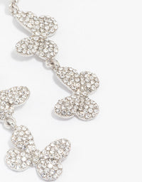Silver Triple Butterfly Diamante Drop Earrings - link has visual effect only