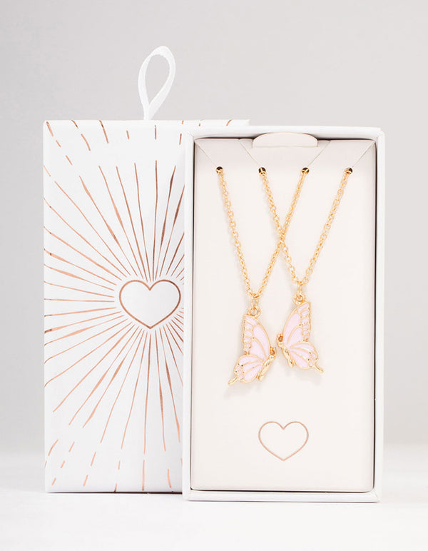 Gold & Pink Butterfly Necklaces 2-Pack