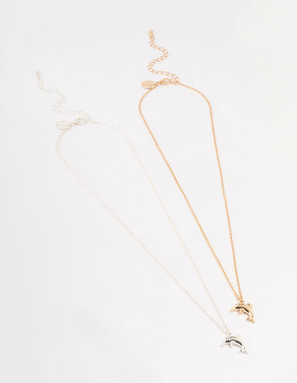 Mixed Metals Dolphin Necklace 2-Pack