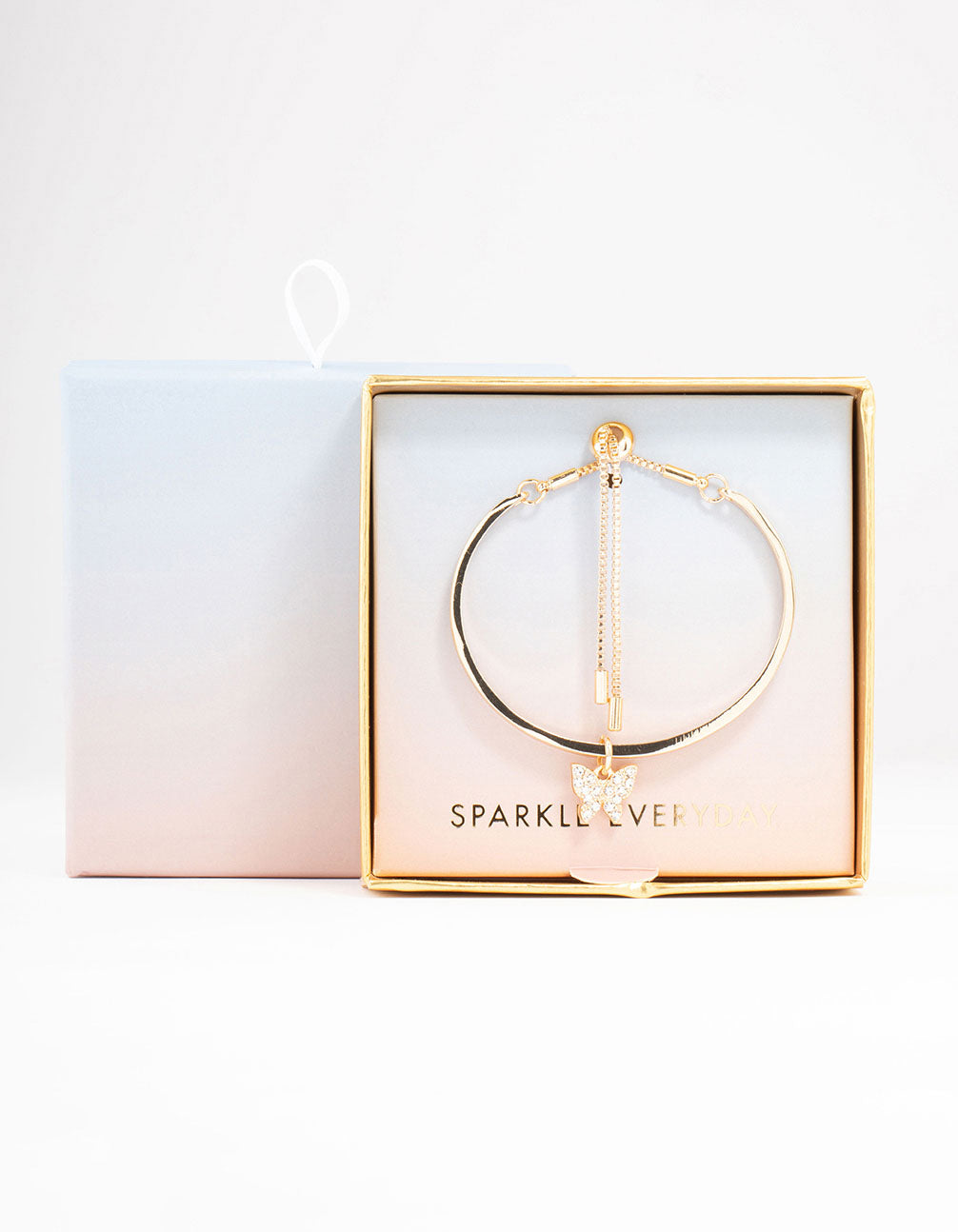 Gold Diamante Butterfly Bangle Toggle Bracelet