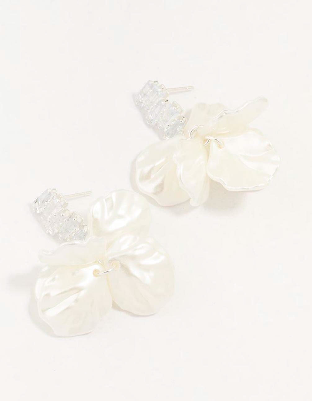 Silver Plated Zig Zag Stone With Petal Earrings