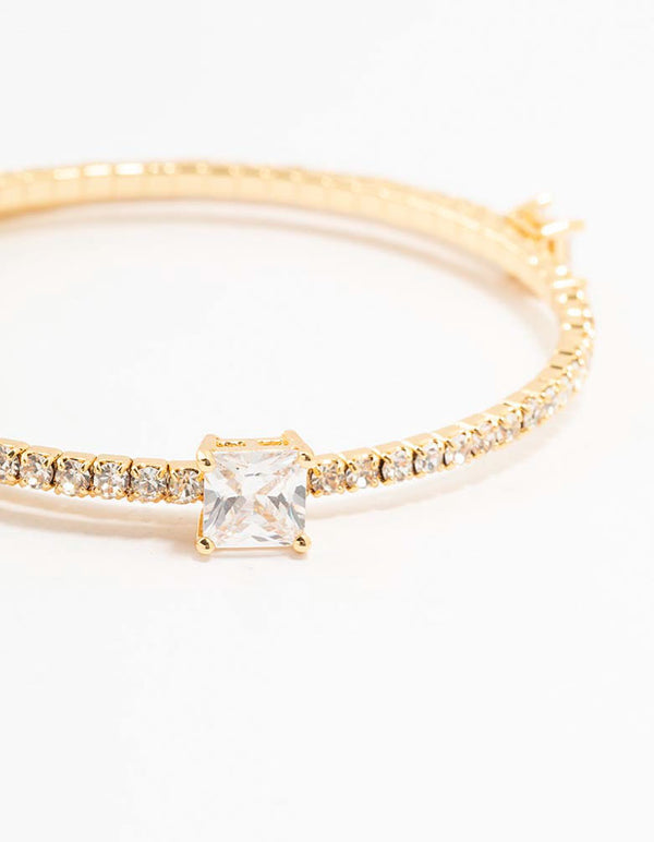 Gold Plated Square Stone Wrapped Cuff Bracelet