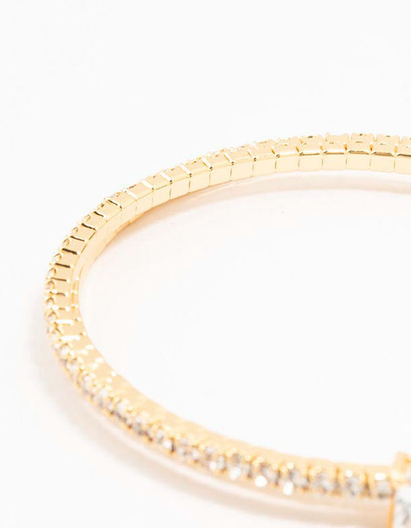 Gold Plated Square Stone Wrapped Cuff Bracelet