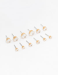 Classic Gold Round Cubic Zirconia Earrings 6-Pack - link has visual effect only