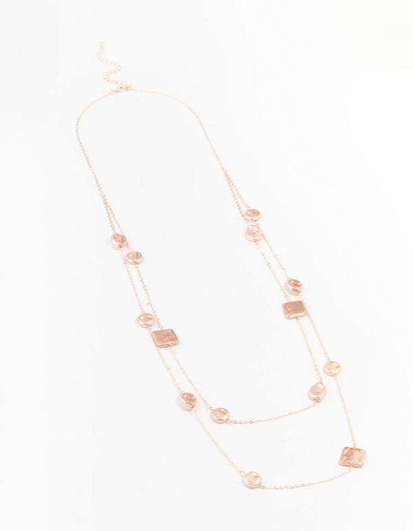 Rose Gold Pink Pearl Double Necklace